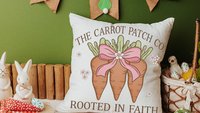 rooted in faith Christian throw pillows for couch, carrot patch gardener gifts for women, cute Spring decorative pillows for sofa, Easter