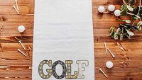 black leopard print golf towels with grommet, trendy golf gifts for her, marquee letters golf bag accessories ladies golf ball towel, golfer