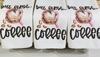 but first coffee kitchen towels for friends, coffee lover gifts for her, cute coffee bar accessories, the perfect blend coffee decor for