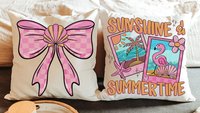 beach coquette throw pillows for sectional, summer vibes decor beach house gifts, pink and orange coastal seashell decor, lanai decor, best
