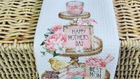 happy Mothers Day kitchen finds, blush pink kitchen towel for Mom, tier tray kitchen decor, best mom Mothers day gifts from kids, floral