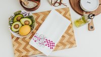 love like Jesus whimsical Christian kitchen towels, cute Christian gifts for sisters, pink checkered floral kitchen decor, faith kitchen