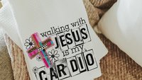 Walking with Jesus is my cardio kitchen towels for bridal shower, Christian kitchen finds, faith gifts for her, kitchen decor
