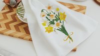daffodil flower throw pillow for sofa, March birth flower gift for Mom, narcissus flower kitchen towels, March birthday gifts for women