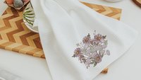 september birth flower morning glory flower kitchen towels, September birthday gift for her, purple aster muted floral bathroom hand towels