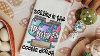 cookie dough kitchen towel for Mom, whimsical kitchen decor, made with love funny baking gifts for women, cookie kitchen linens, rolling in
