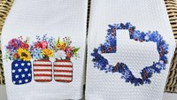 texas kitchen towels, Texas state flower bluebonnet gifts, wildflower kitchen dish towels, patriotic gifts for women, floral hand towels for