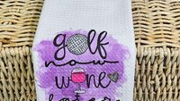 lets par tee funny golf kitchen towels, drive it like you stole it golf hand towels for bathroom, golf now wine later golf gifts for women