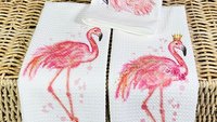 watercolor flamingo kitchen towel beachy kitchen decor, pink flamingo hand towels for bathroom, flamingo gifts for her, coastal decor coral