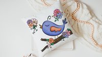 cute birdhouse floral throw pillow covers 18x18, bird lover gifts, Spring decor for home, bluebird kitchen towels for gifts, gardener gift