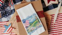 God shed His grace on thee throw pillows for porch swing, Christian 4th of July kitchen towels, America the Beautiful patriotic gifts for