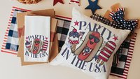 party in the USA 4th of July throw pillows for porch swing, American hot dog funny accent pillow covers 18x18, patriotic gifts for women