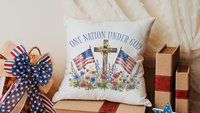 one nation under God American flag decorative pillows for couch, 4th of July wildflower throw pillow home decor, patriotic gifts for women