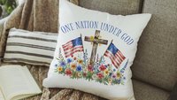 one nation under God American flag decorative pillows for couch, 4th of July wildflower throw pillow home decor, patriotic gifts for women