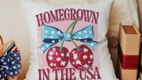 home grown cherry vibes throw pillows for porch swing, USA kitchen towel for Mom, 4th of July Americana pillow covers 18x18, patriotic gifts