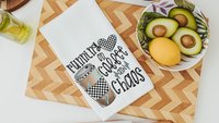 running on coffee and chaos funny kitchen towels for women, coffee lover gift for girlfriend, coffee bar accessories, coffee kitchen decor