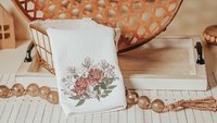 muted colors roses kitchen towel, June birthday gifts for her, June birth month flower hand towels for powder room, guest bathroom decor