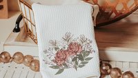 muted colors roses kitchen towel, June birthday gifts for her, June birth month flower hand towels for powder room, guest bathroom decor