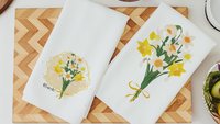 daffodil flower throw pillow for sofa, March birth flower gift for Mom, narcissus flower kitchen towels, March birthday gifts for women