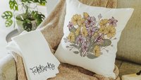 purple violet throw pillow for couch floral decorative pillows for sofa, February birthday kitchen towels, February birth flower gifts for