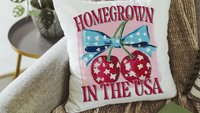 home grown cherry vibes throw pillows for porch swing, USA kitchen towel for Mom, 4th of July Americana pillow covers 18x18, patriotic gifts