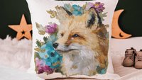 watercolor fox throw pillow for dorm, floral fox bedroom decor, fox gifts for women, whimsical woodland nursery decor, college gifts for