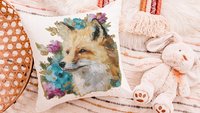 watercolor fox throw pillow for dorm, floral fox bedroom decor, fox gifts for women, whimsical woodland nursery decor, college gifts for