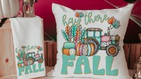 farm tractor hay there fall accent pillows for sofa, fall style gift, pink pumpkin kitchen towels, fall host gift, turquoise fall decor best