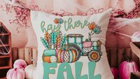 farm tractor hay there fall accent pillows for sofa, fall style gift, pink pumpkin kitchen towels, fall host gift, turquoise fall decor best