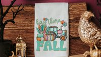 farm tractor hay there fall accent pillows for sofa, fall style gift, pink pumpkin kitchen towels, fall host gift, turquoise fall decor best