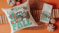 farm tractor hay there fall accent pillows for sofa, fall style gift, pink pumpkin kitchen towels, fall host gift, turquoise fall decor best