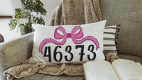 personalized patriotic coquette throw pillow for dorm, college gifts for her, custom zip code pillow cover 12x20, college dorm decor for