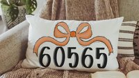 personalized fall coquette throw pillow for dorm, college gifts for best friends, custom zip code pillow cover, college dorm decor for girls