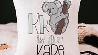 personalized koala bear nursery throw pillow with name, k is for koala nursery theme Australian animals baby decor, zoo baby shower gift