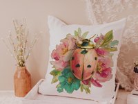 Watercolor Ladybug Throw Pillow
