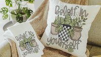 beleaf in yourself inspirational throw pillows for couch funny plant lover gifts, monstera plant kitchen towel for women, plant mom gifts