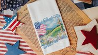 God shed His grace on thee throw pillows for porch swing, Christian 4th of July kitchen towels, America the Beautiful patriotic gifts for