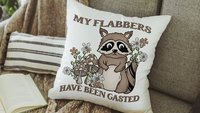 my flabbers have been gasted funny throw pillows for couch, cute but feral raccoon gift for women, college dorm decor for girls, snarky