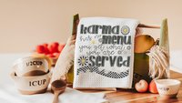 karma you get what get funny kitchen towel, sarcastic gifts for women, snarky kitchen decor, bestie birthday gifts for her, sassy home decor