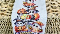 spooky cute ghost Halloween kitchen towels, whimsical fall host gift, boo basket stuffers for adults, not so scary Halloween fall style gift