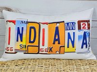 custom license plate state throw pillows for couch, realtor closing gift for buyers, Indiana gifts, bungalow decor, moving away gift for