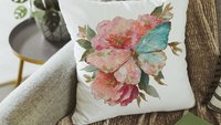blush pink butterfly throw pillows for dorm, watercolor flower kitchen towels for sister, college apartment gift for best friend, muted teal