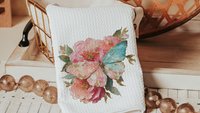 blush pink butterfly throw pillows for dorm, watercolor flower kitchen towels for sister, college apartment gift for best friend, muted teal
