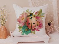 Watercolor Ladybug Throw Pillow