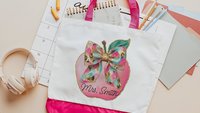 personalized watercolor apple tote bag for her, apple for teacher appreciation gifts for women, end of year gifts summer totes for teachers