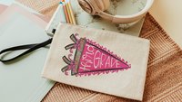 Kindergarten pink pennant coquette pencil pouch with zipper