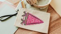 Kindergarten pink pennant coquette pencil pouch with zipper