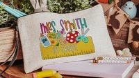 personalized pencil pouch for teachers, school supplies, cute pencil bag for purse, back to school gifts for coworkers, first grade teacher