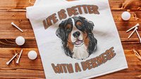 life is better with dogs golf towel Christmas gifts for golfers, golf stocking stuffers, Bernese mountain dog gift for him, golf bag towel