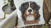 Personalized bernese mountain dog name throw pillows for sofa, bernese kitchen towels, dog lover gift for women, berney decor, cute dog gift